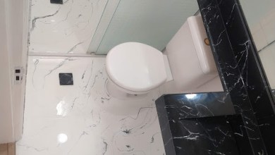 Piso Epóxi Branco e Preto Marmorizado